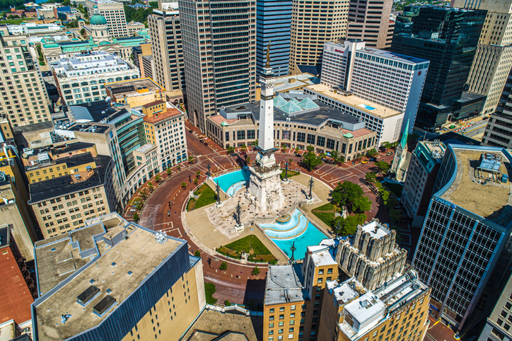 Aerial View of Indianapolis Indiana Soldiers and Sailors Monument Circle