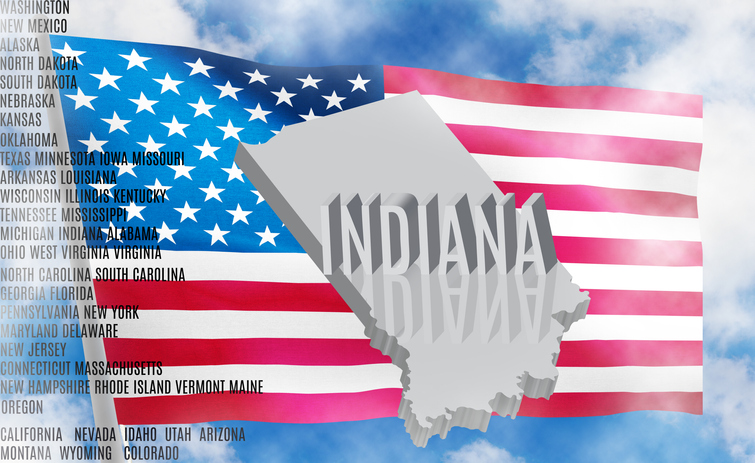 Indiana inscription on American flag background 3D illustration