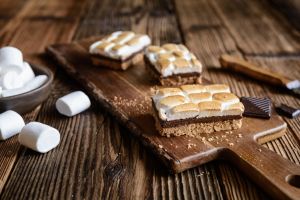 S’mores bars with marshmallows and chocolate