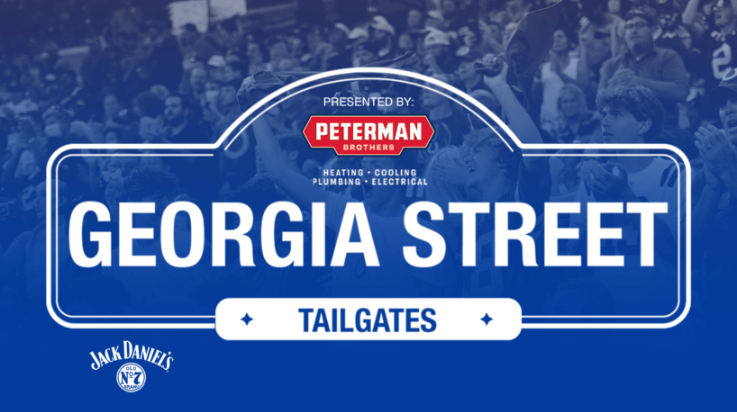 Logos for Peterman tailgate on Georgia Street ahead of the Colts game