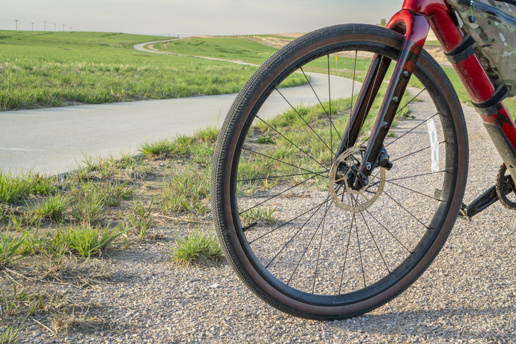touring gravel bicycle on a bike trail between Fort Collins and Loveland, Colorado, in spring scenery
