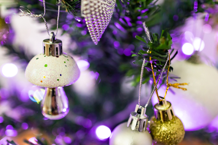 Stylish Christmas decoration and ornaments. Happy New Year background.