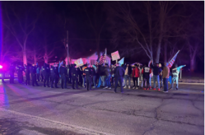 Protestors on the street of Lafayette Rd