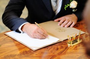 Signature of wedding documents.