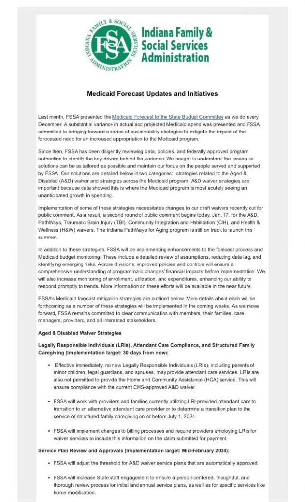 Image of FSSA Information Sent to Parents