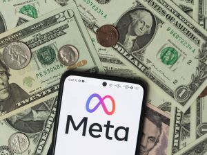 In this photo illustration, a Meta Platforms, Inc. logo seen...