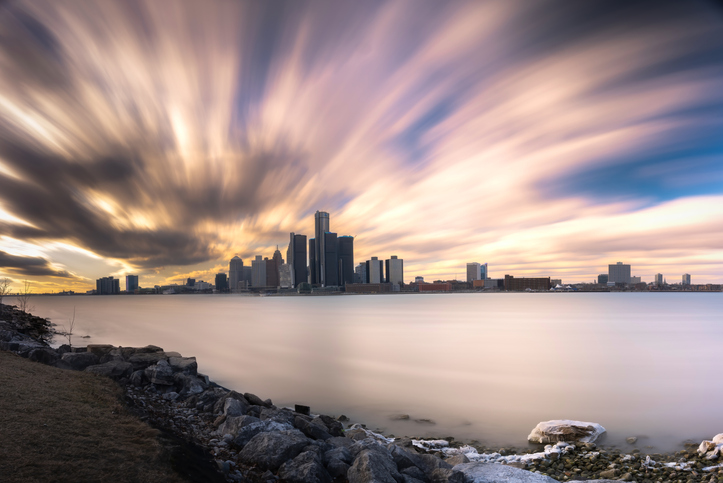 Detroit, Michigan - Long Exposure Skyline
