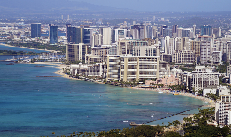Honolulu landscape from Diamond Head, Island of Oahu, Hawaii, United States