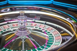 Spinning casino roulette wheel