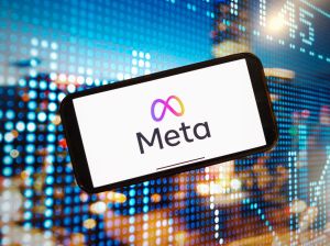 In this photo illustration, the Meta Platforms logo is seen...