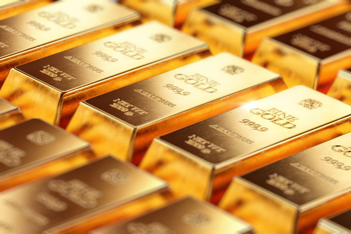 Stack of pure gold bullion bars in bank vault storage. 1kg 999,9 Fine Gold bar ingots background. Precious metal investment, finance banking business, financial reserve, wealth 3D concept illustration