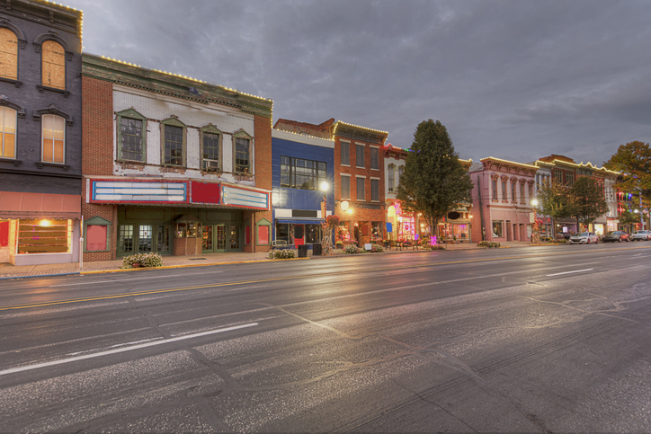 100 Block of East Main at Night Madison IN