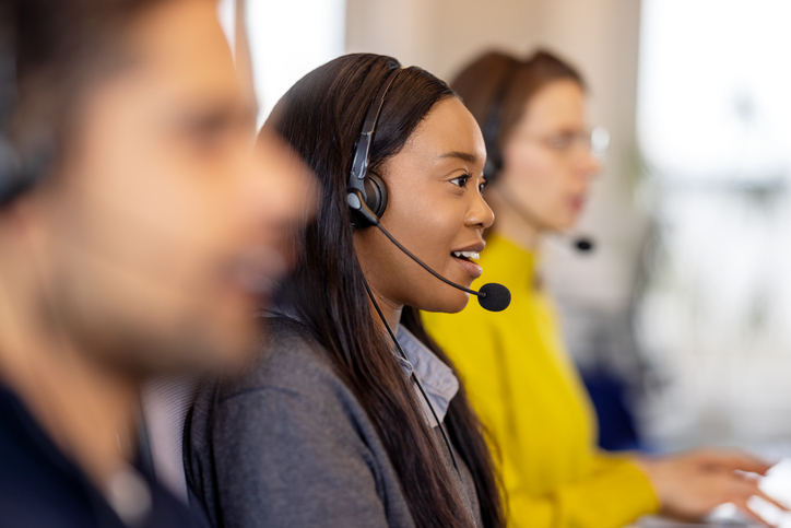 Young woman working in a call center