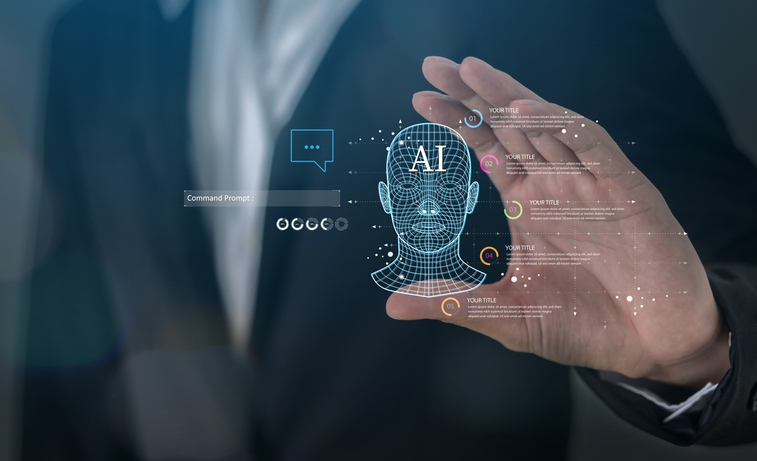 Concept of Artificial intelligence, AI robot, brain, idea, development, think, futuristic technology transformation, science, businessman holding AI brain, machine learning technology development
