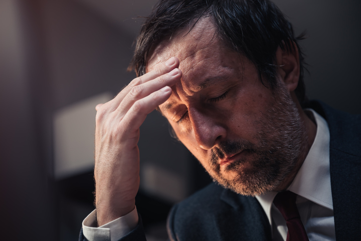 Business problems, exhausted businessman troubled and challenged with project deadline