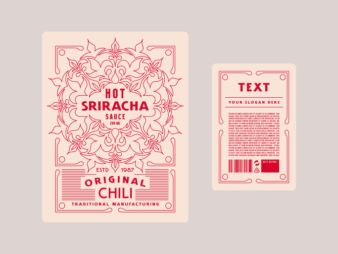 Template decorative label for sriracha chili sauce