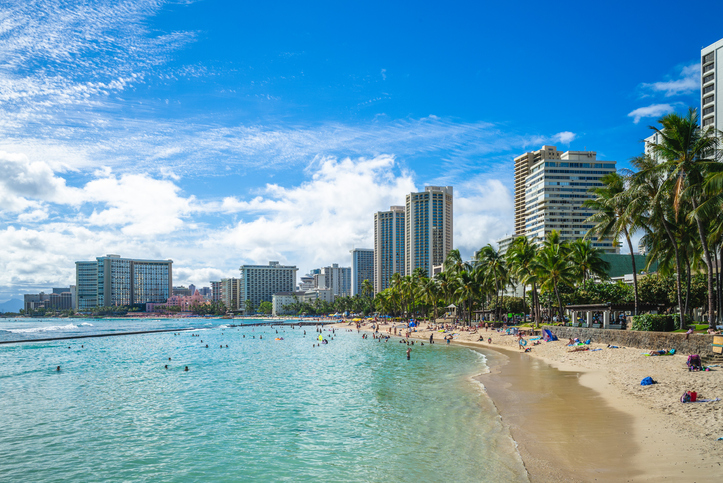 Scenery of the Waikiki beach at Oahu island