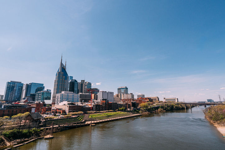 Downtown Nashville, Tennessee and Cumblerland River in Springtime