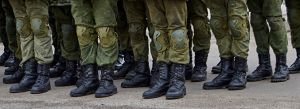 Army Soldiers In Uniform Standing In A Row On Parade Ground During Inspection