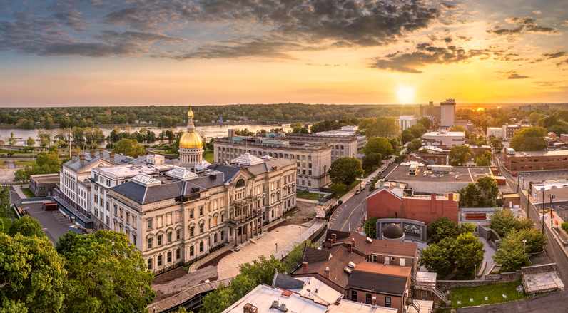 Aerial panorama of Trenton New Jersey skyline