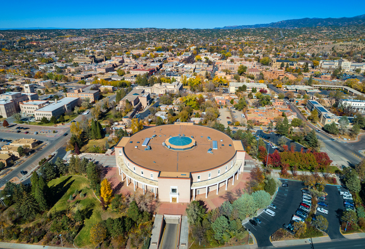 New Mexico State Capitol Aerial With Santa Fe Scenery