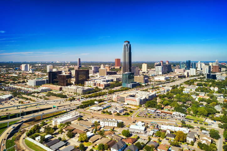 Uptown Houston Skyline Aerial View With Freeway