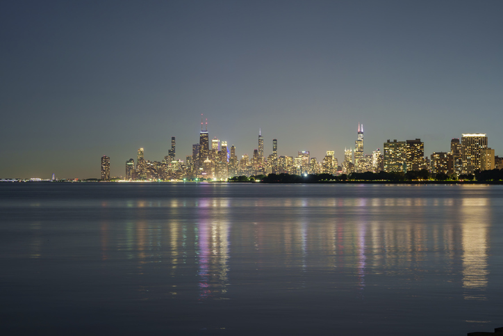 Chicago Skyline Reflections by Night