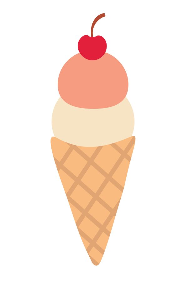 Ice cream in waffle cone with cherry. Summer time sweet food. Vector flat illustration.
