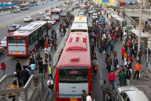 Busy Bus Stop in Zhongguancun, Haidian District, Beijing, 2010