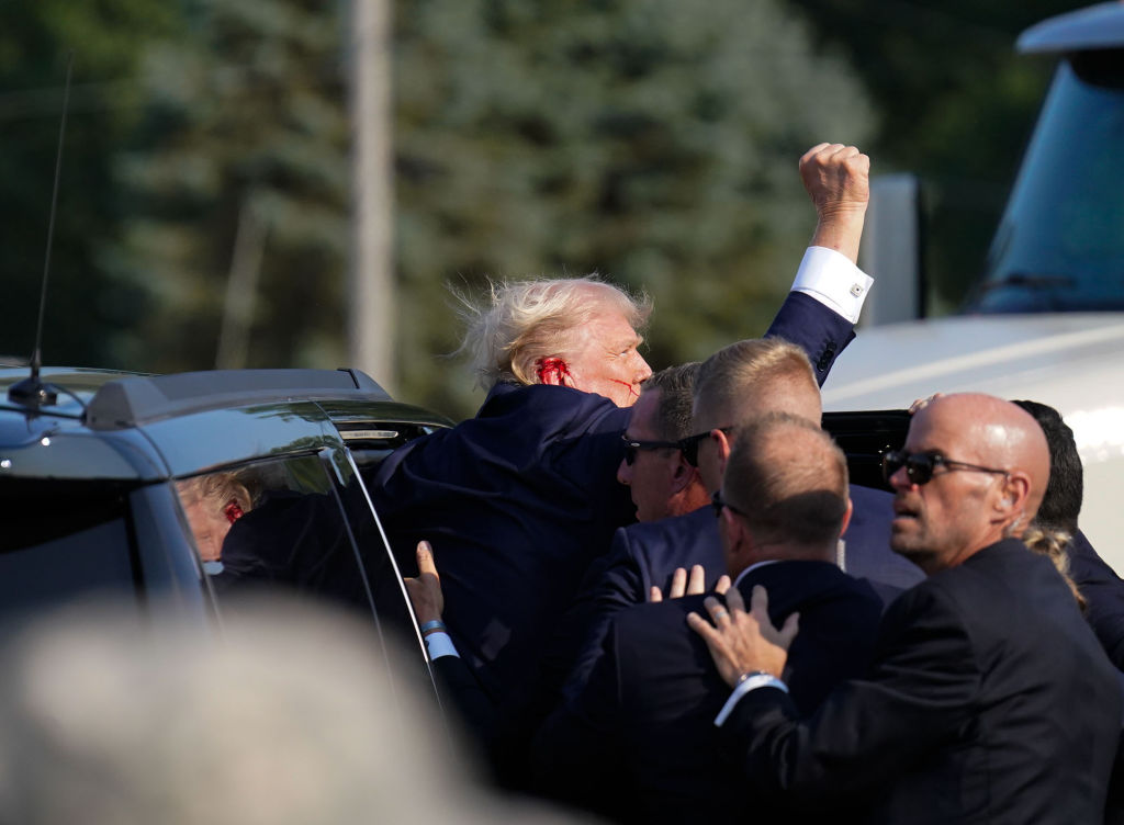 BUTLER, PENNSYLVANIA - July 13: Former president Donald Trump r