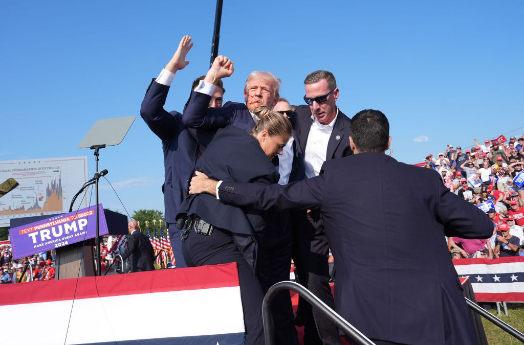 BUTLER, PENNSYLVANIA - July 13: Former president Donald Trump r
