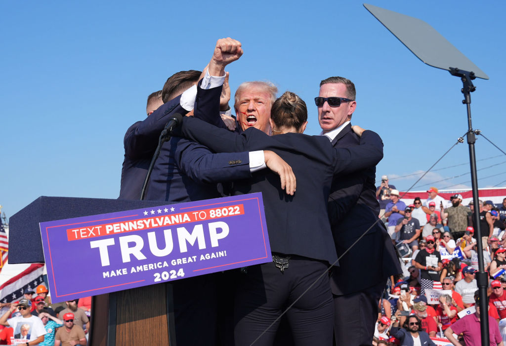 BUTLER, PENNSYLVANIA - July 13: Former president Donald Trump r