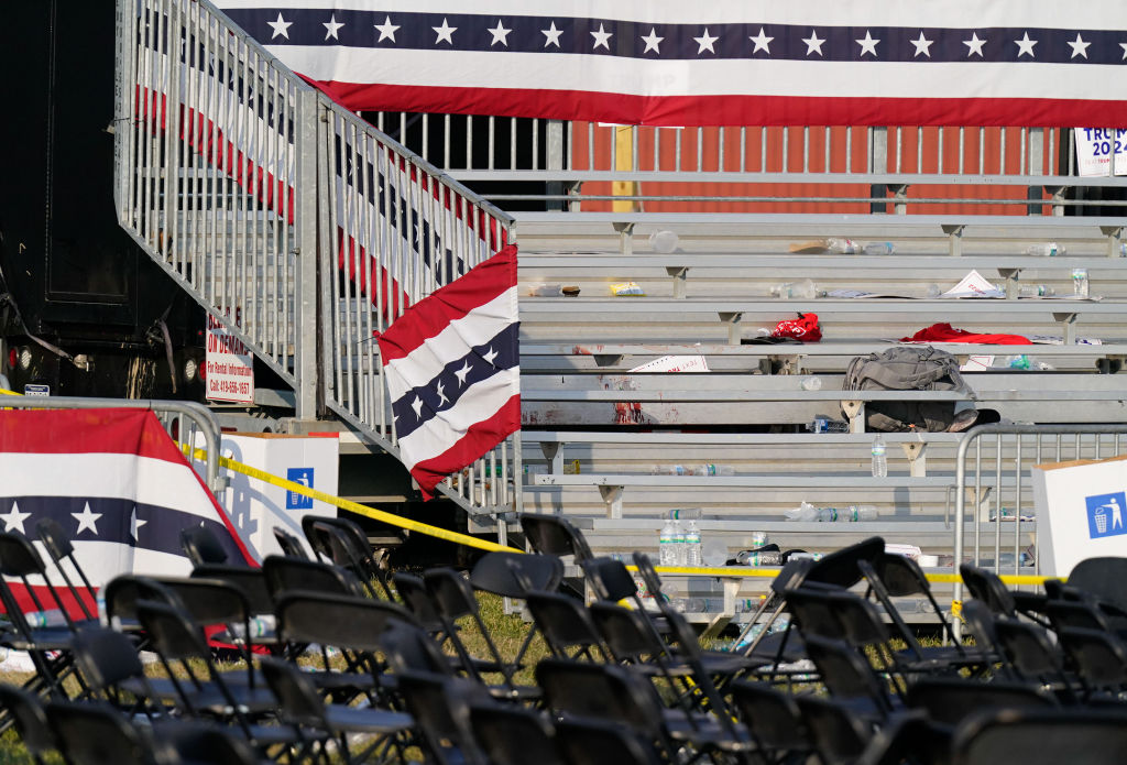 BUTLER, PENNSYLVANIA - July 13: Blood is seen in the bleachers