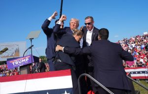 BUTLER, PENNSYLVANIA - July 13: Former president Donald Trump r