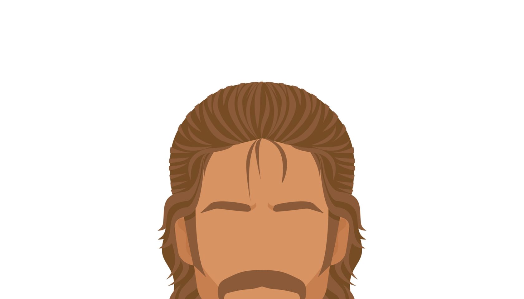 Face of man with mustache and mullet hairstyle