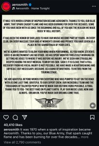 Aerosmith Cancels Farewell Tour, Retires from Performing