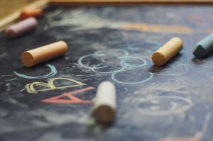 Close-Up Of Chalkboard With Text And Chalk