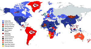 World Map Showing Most Popular NFL Teams by Country