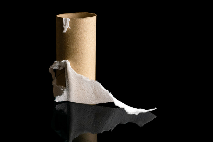 Cardboard sleeve from a roll of toilet paper. The rest of the paper.