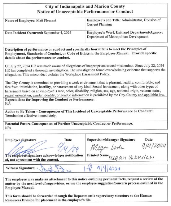 Image of Matt Pleasant Firing Document