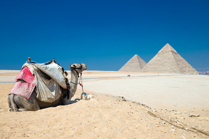 pyramids with a beautiful sky of Giza in Cairo, Egypt.
