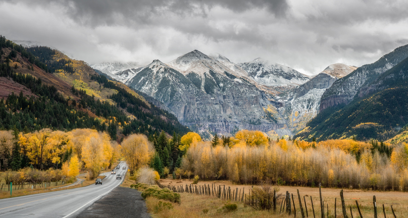 Autumn drive on Scenic Highway 145 to Telluride Colorado - Rocky Mountains