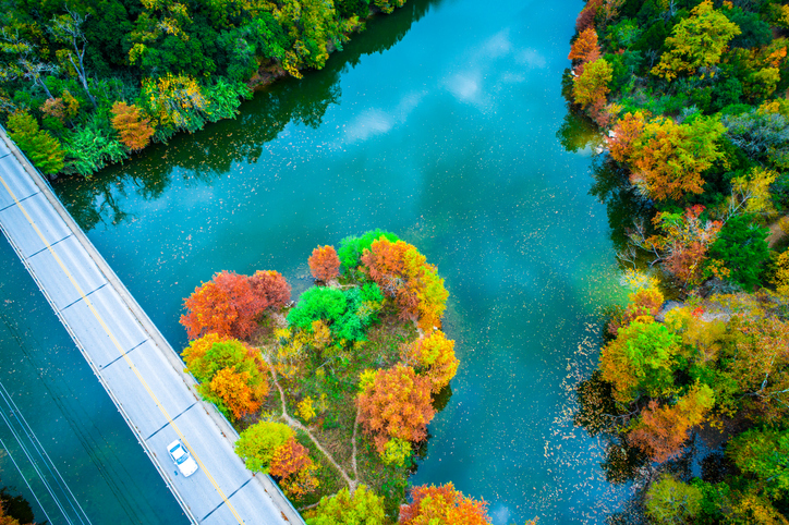 Central Texas fall foliage changing during autumn November in Austin Texas