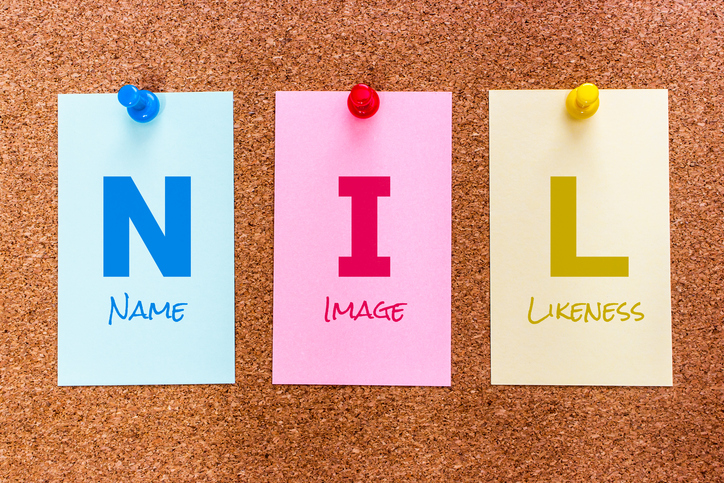 3 letters keyword NIL (Name, Image and Likeness) on multicolored stickers