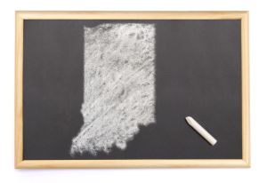 Blackboard with the shape of Indiana drawn onto.