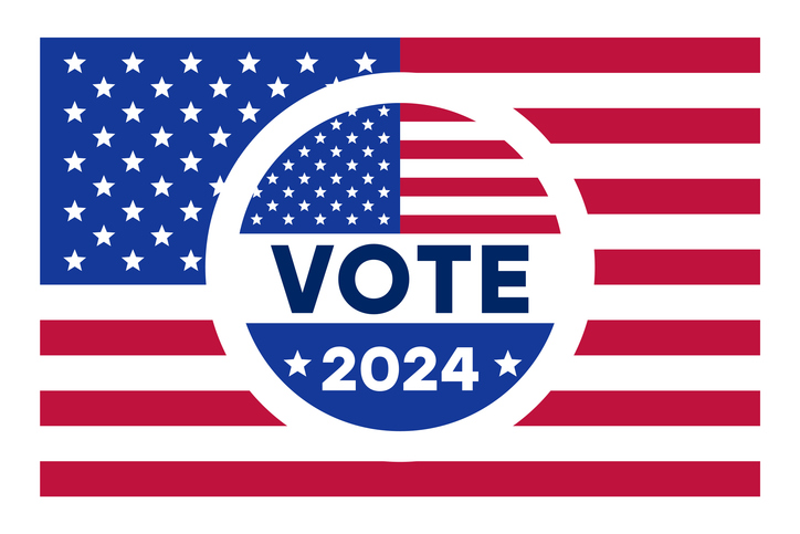 USA Election Voting Sticker with American Flag and Vote 2024