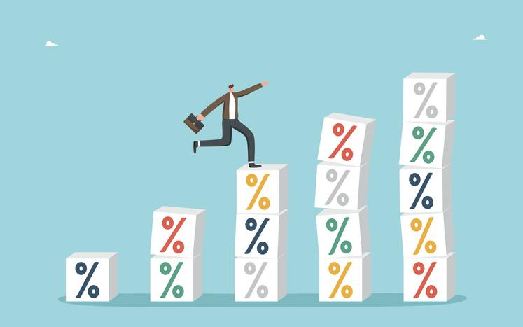 Man running across columns of percentage cubes