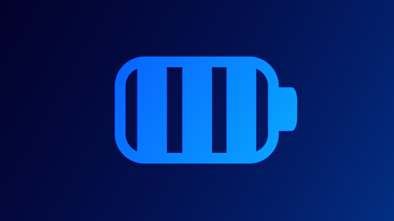Abstract Battery Charging Icon form lines and triangles, point connecting network on background.