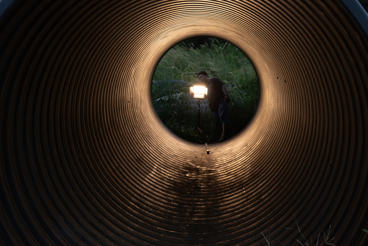 dark pipe with light equipment