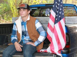 Cameron Blasek with american flag